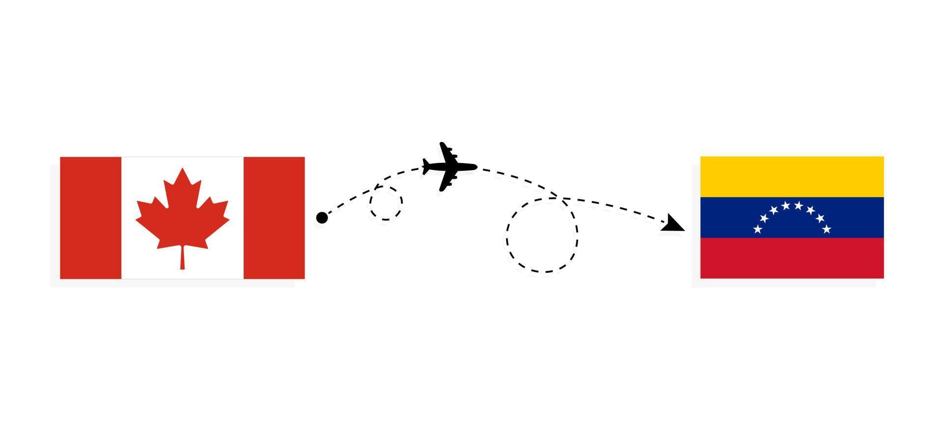 flyg och resor från Kanada till Venezuela med resekoncept för passagerarflygplan vektor