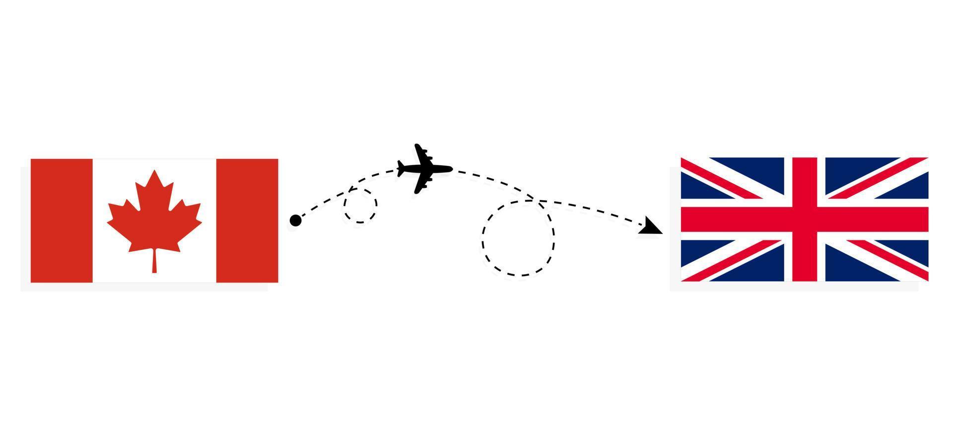 Flug und Reise von Kanada nach Großbritannien Großbritannien mit dem Reisekonzept für Passagierflugzeuge vektor