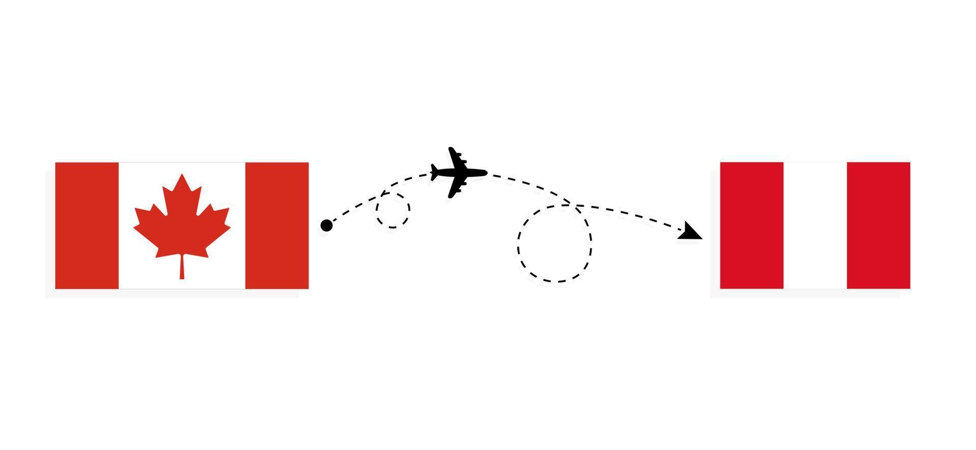 Flug und Reise von Kanada nach Peru mit dem Reisekonzept des Passagierflugzeugs vektor