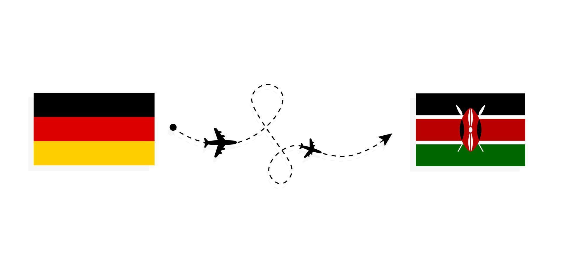 Flug und Reise von Deutschland nach Kenia mit dem Reisekonzept des Passagierflugzeugs vektor