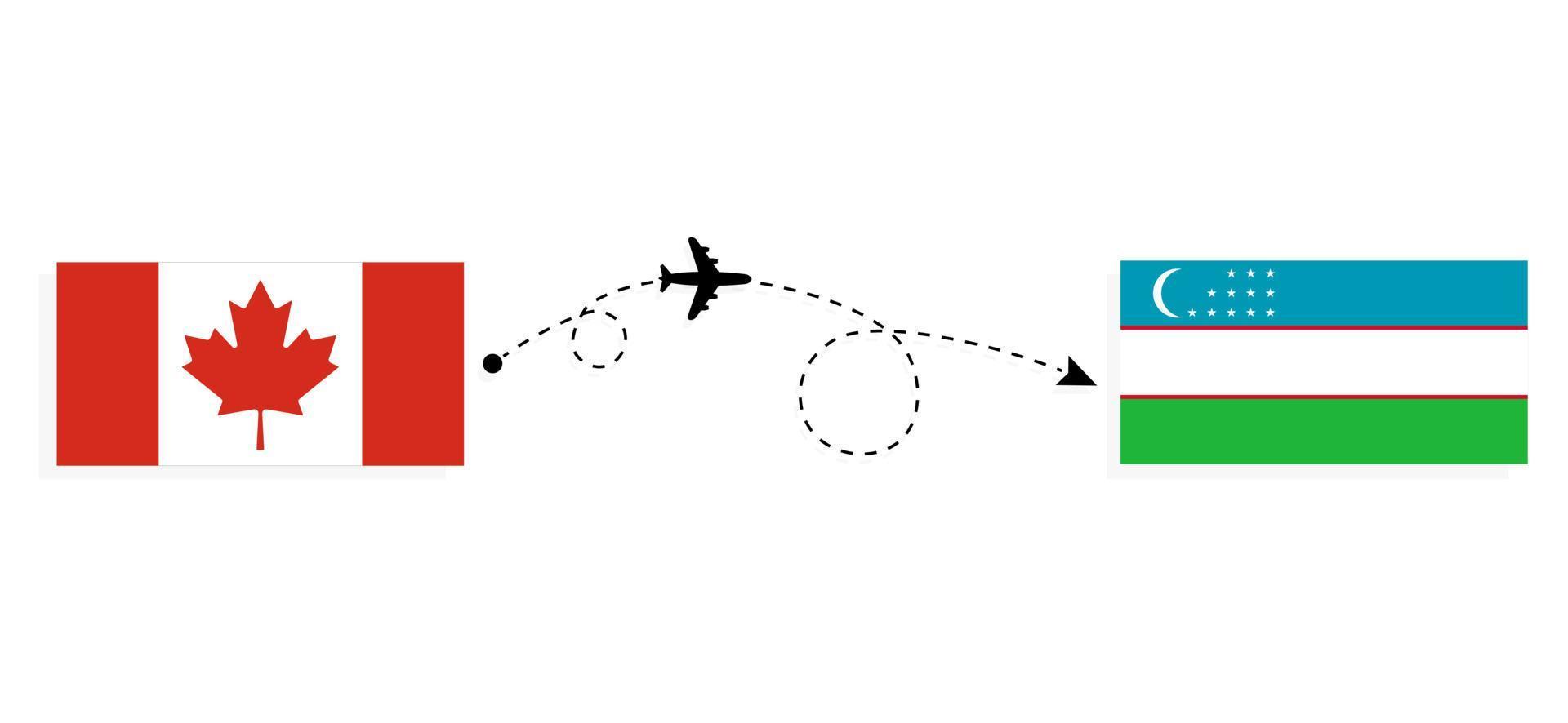 flyg och resor från Kanada till uzbekistan med passagerarflygplan vektor