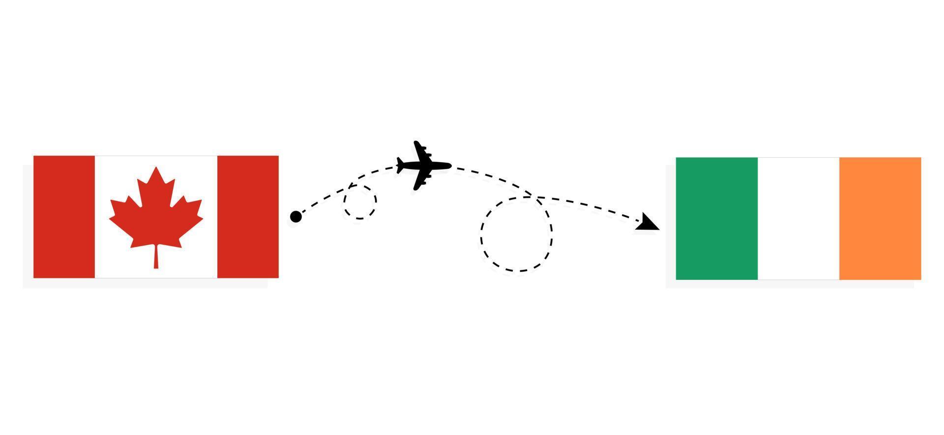 flyg och resor från Kanada till Irland med passagerarflygplan vektor