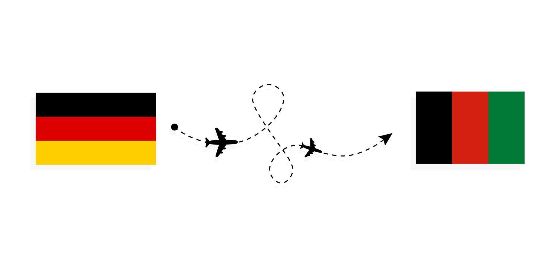 flyg och resor från Tyskland till Afghanistan med passagerarflygplan vektor