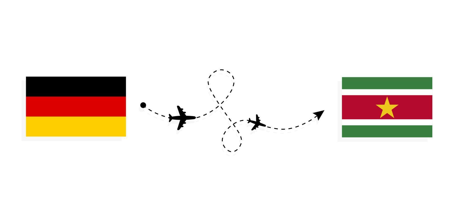 flyg och resor från Tyskland till Surinam med resekoncept för passagerarflygplan vektor