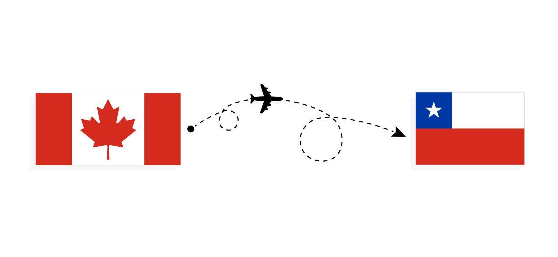 Flug und Reise von Kanada nach Chile mit dem Reisekonzept des Passagierflugzeugs vektor