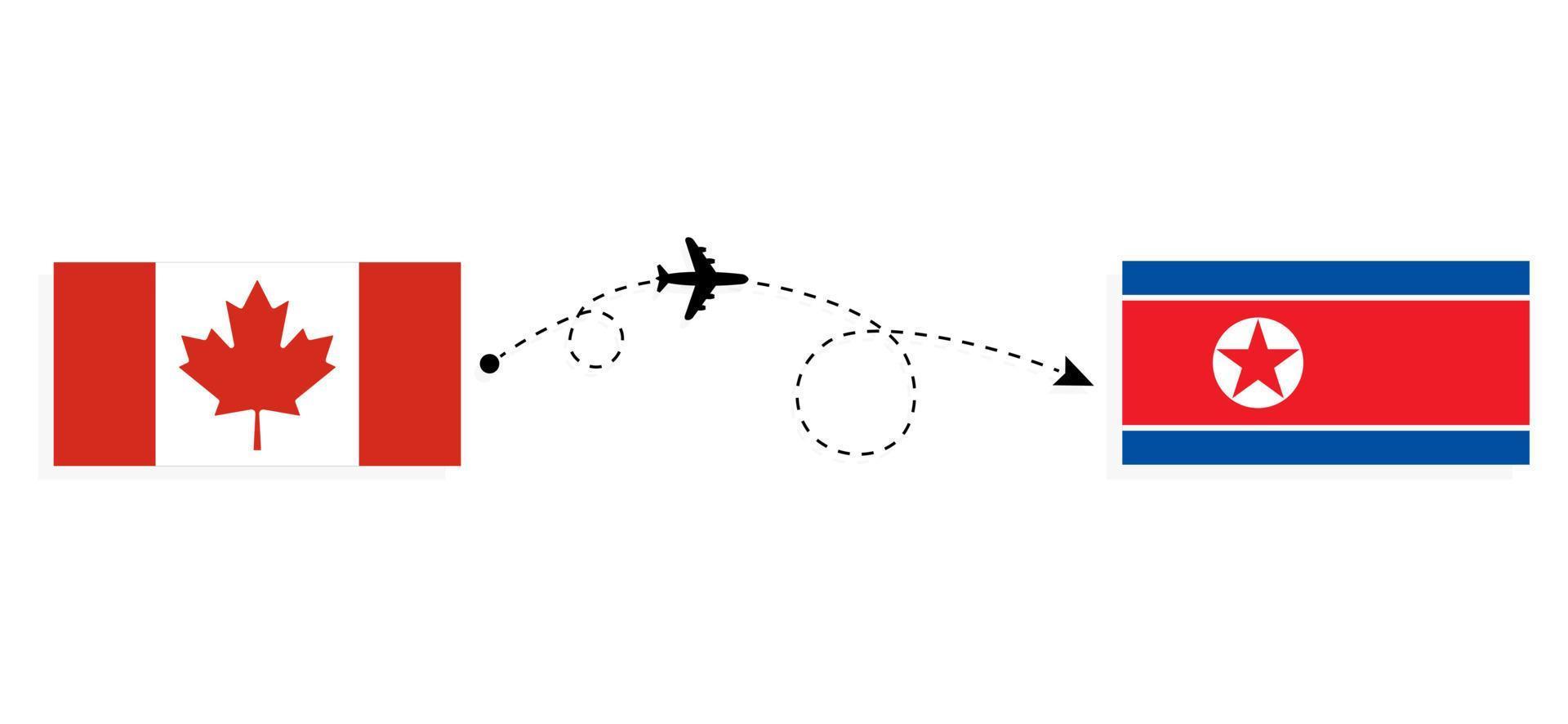 Flug und Reise von Kanada nach Nordkorea mit dem Reisekonzept des Passagierflugzeugs vektor