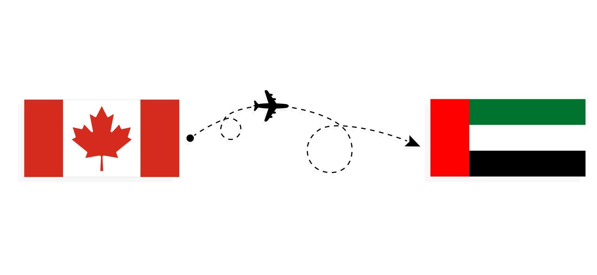 Flug und Reise von Kanada in die Vereinigten Arabischen Emirate mit dem Reisekonzept für Passagierflugzeuge vektor