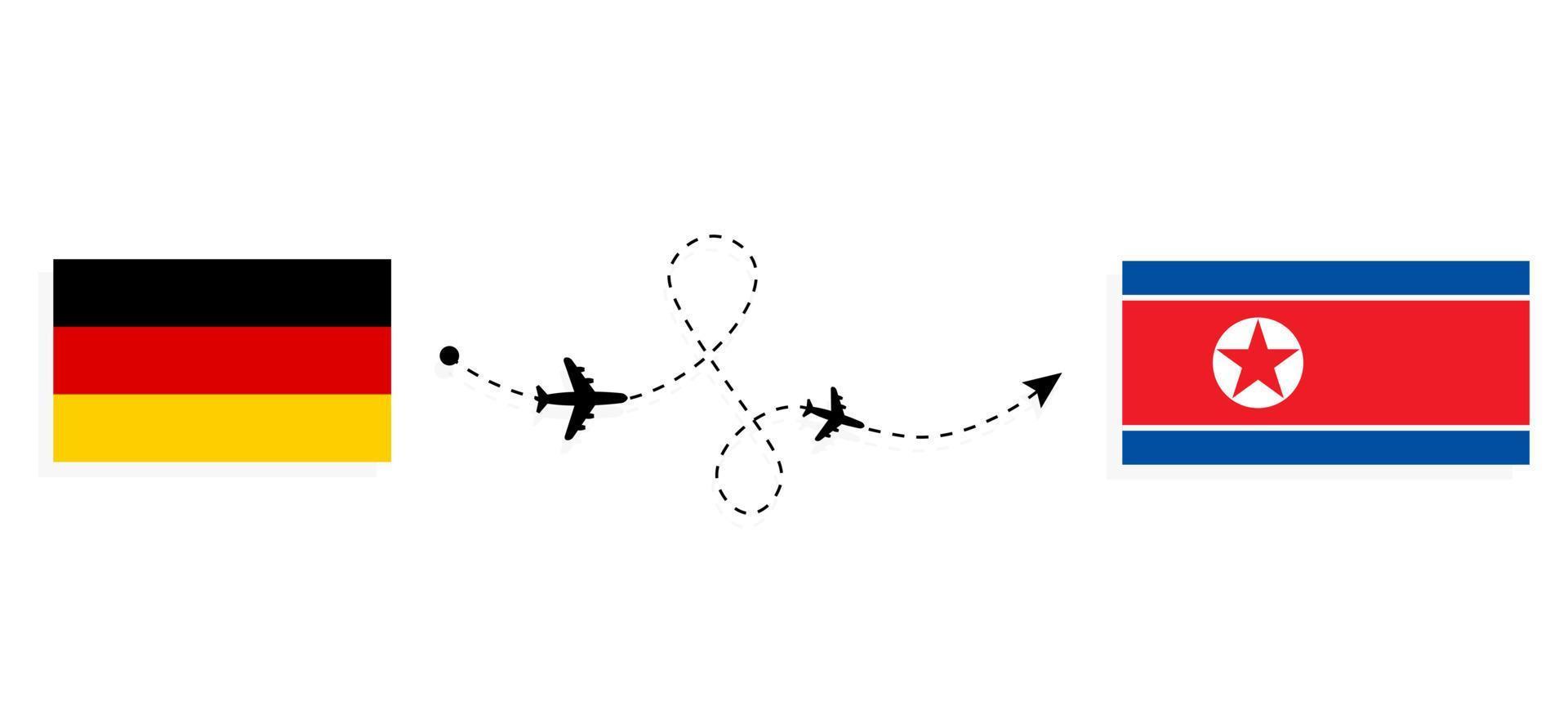 Flug und Reise von Deutschland nach Nordkorea mit dem Reisekonzept des Passagierflugzeugs vektor