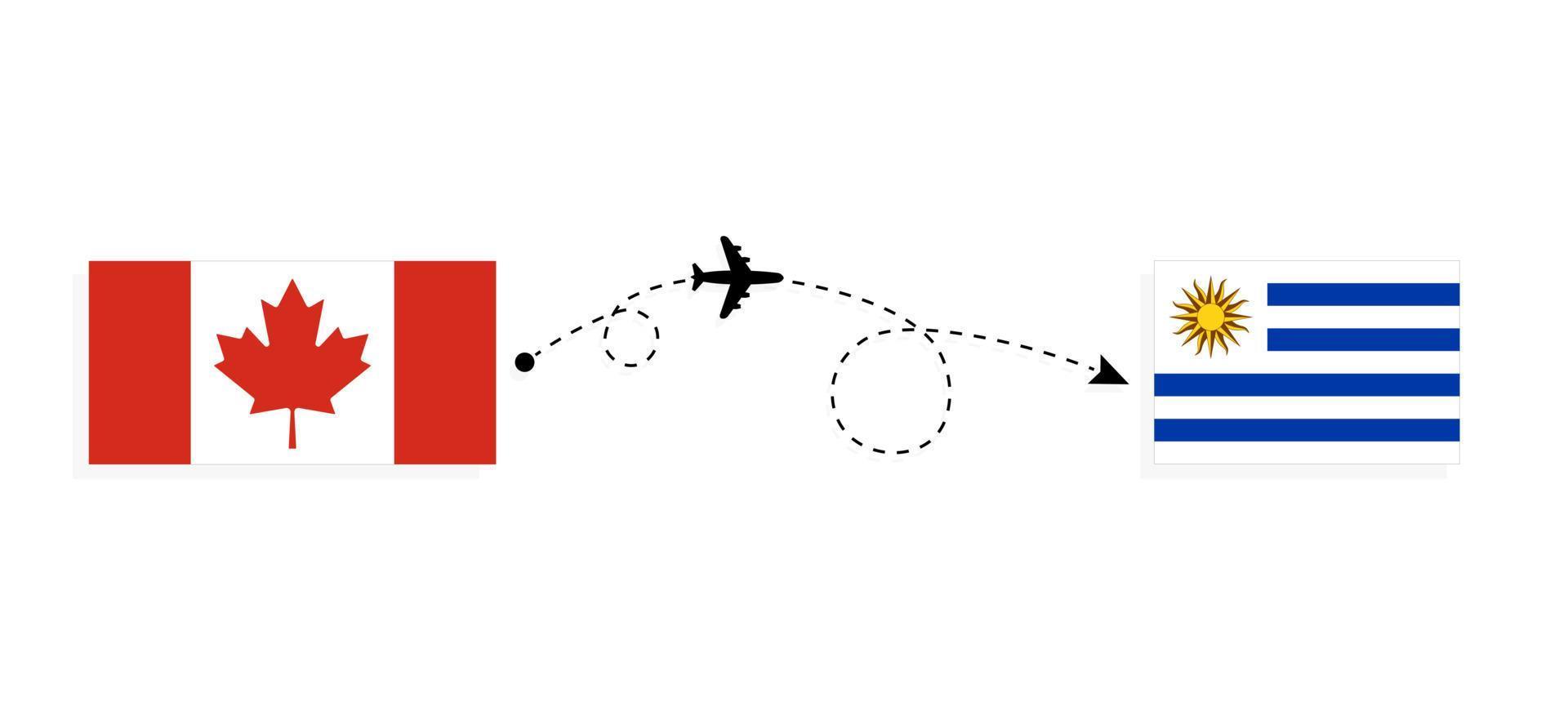 Flug und Reise von Kanada nach Uruguay mit dem Reisekonzept für Passagierflugzeuge vektor