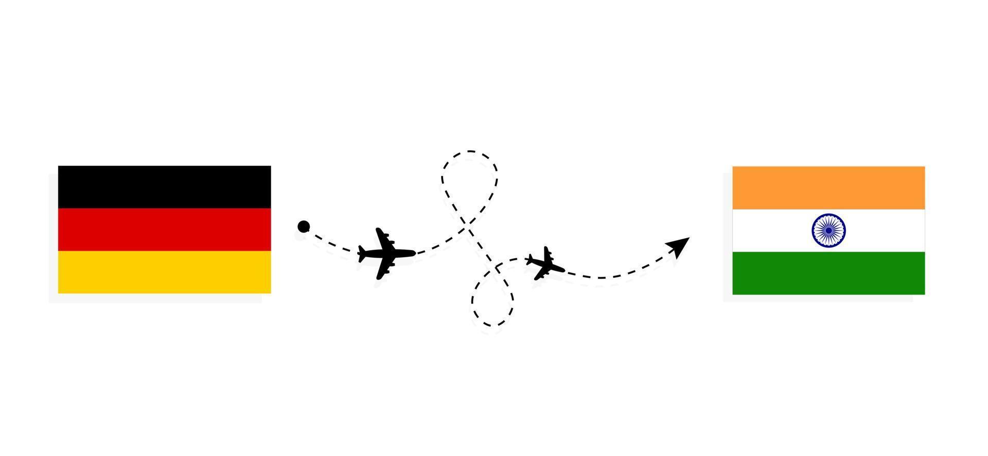 Flug und Reise von Deutschland nach Indien mit dem Reisekonzept des Passagierflugzeugs vektor