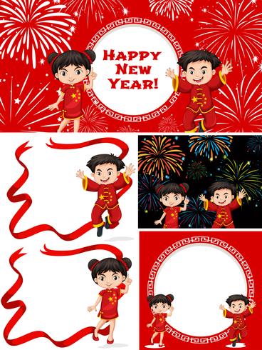 Lyckliga barn och kinesiskt nyår vektor