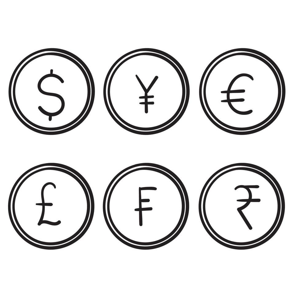 doodle valuta illustration med handritad stil vektor isolerade