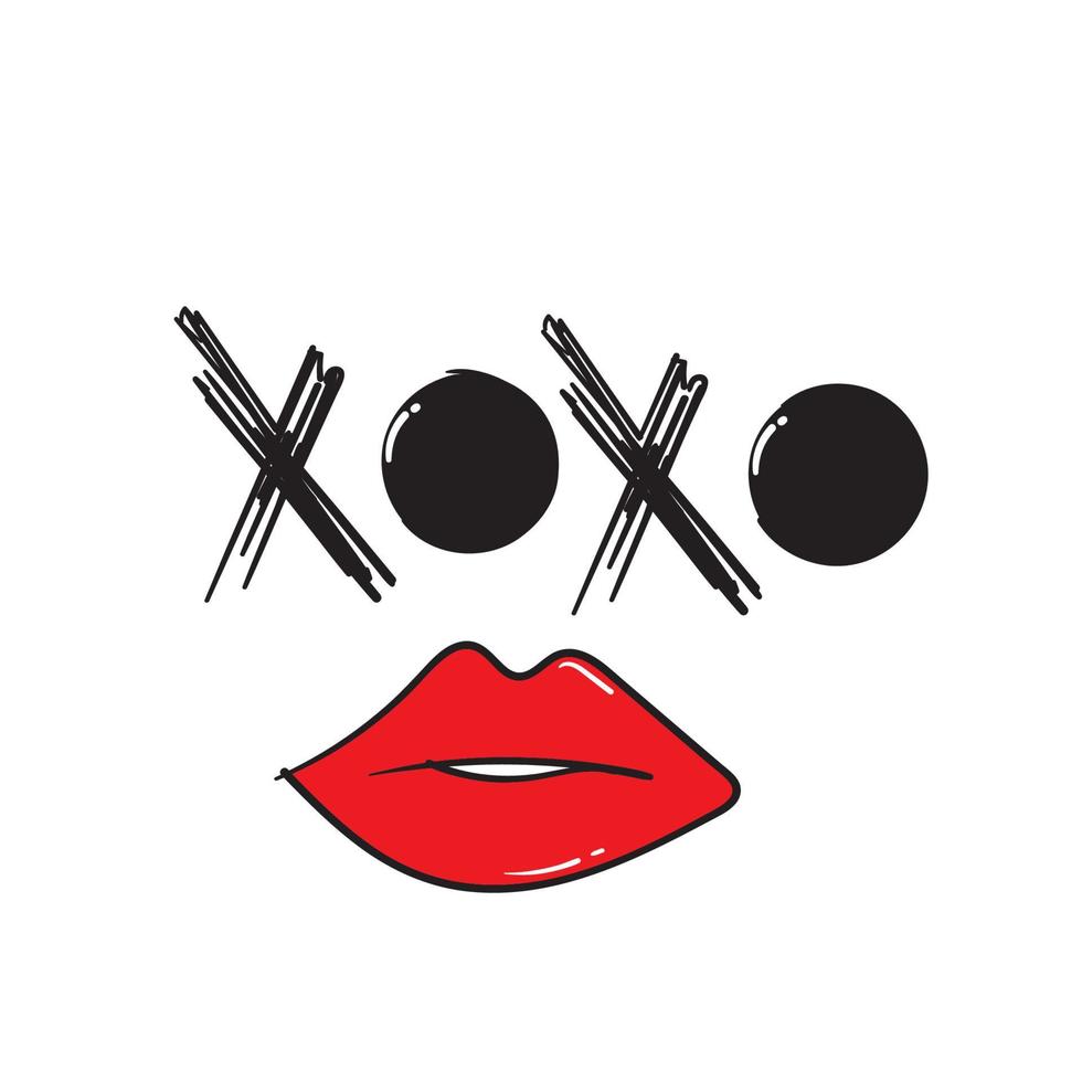 Hand gezeichnetes Gekritzel-Xoxo-Illustrationssymbol für Umarmungs- und Kussgekritzelart vektor