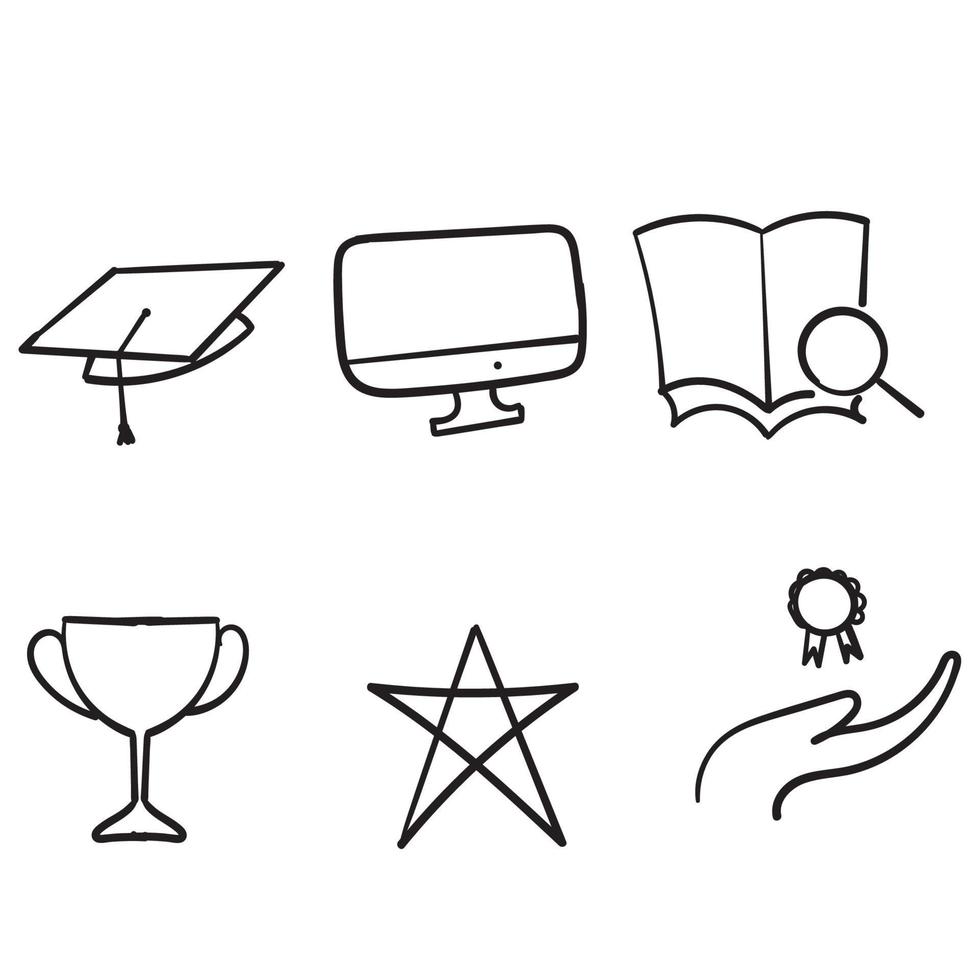 Handgezeichnete Online-Bildung Linie Icon Set Vektor Illustration Doodle Stil Vektor