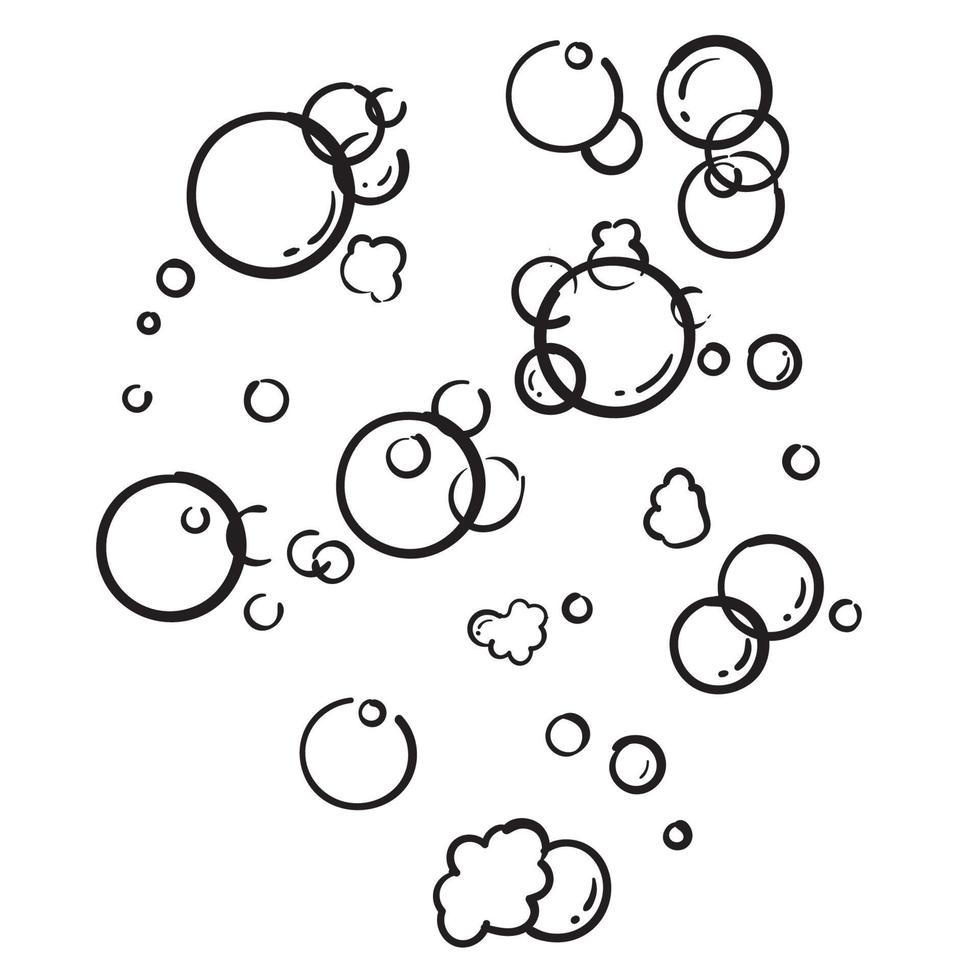 handgezeichnete Badeschaumseife mit Blasen isoliert. Shampoo- und Seifenschaumschaum im Doodle-Stil vektor