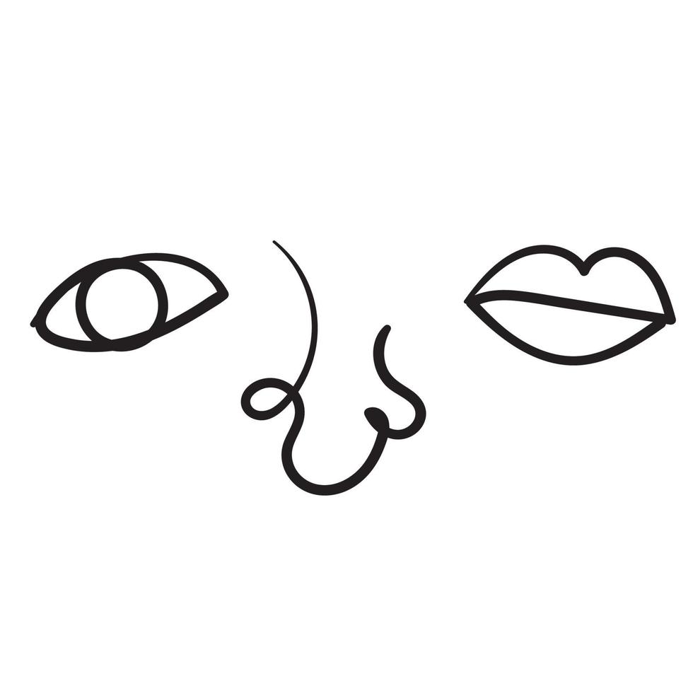 handgezeichnete doodle menschliche augen nase lippen illustration vektor
