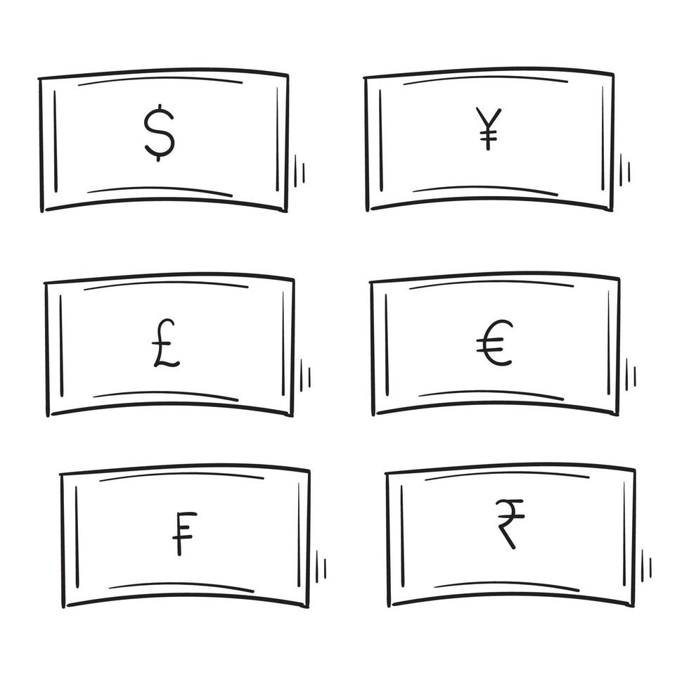 doodle valuta illustration med handritad stil vektor isolerade