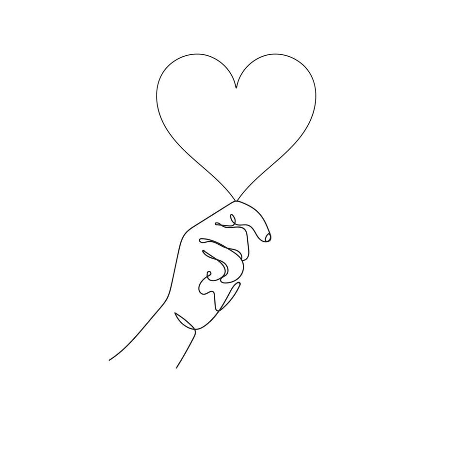 Hand, die Liebessymbolillustration in durchgehender Strichzeichnung hält vektor