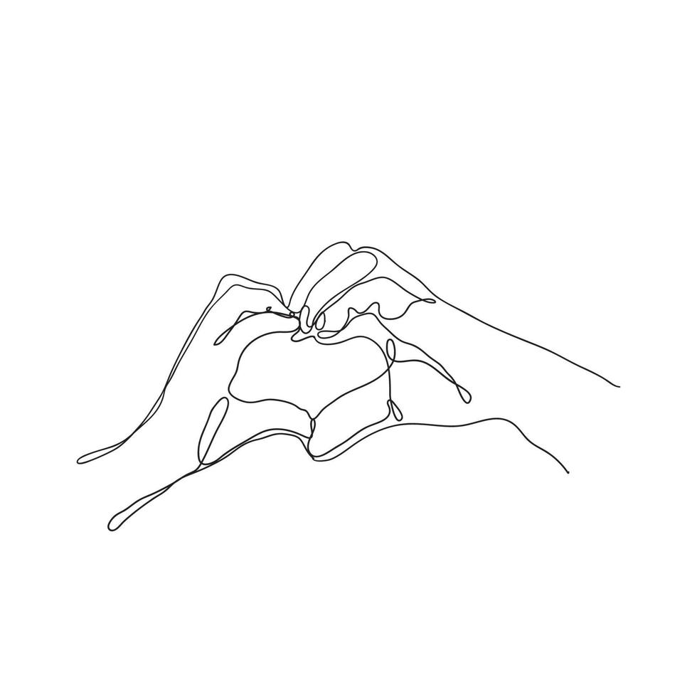 handritad doodle hand och finger med kärlek gest illustration i kontinuerlig linje konst stil vektor