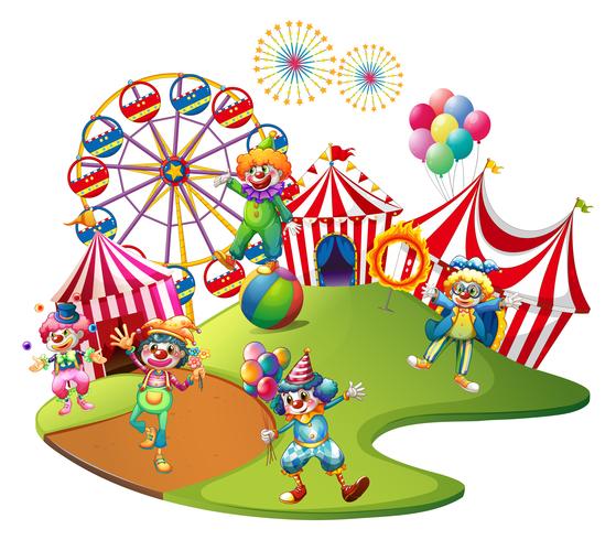 Clowner som utför i cirkusen vektor