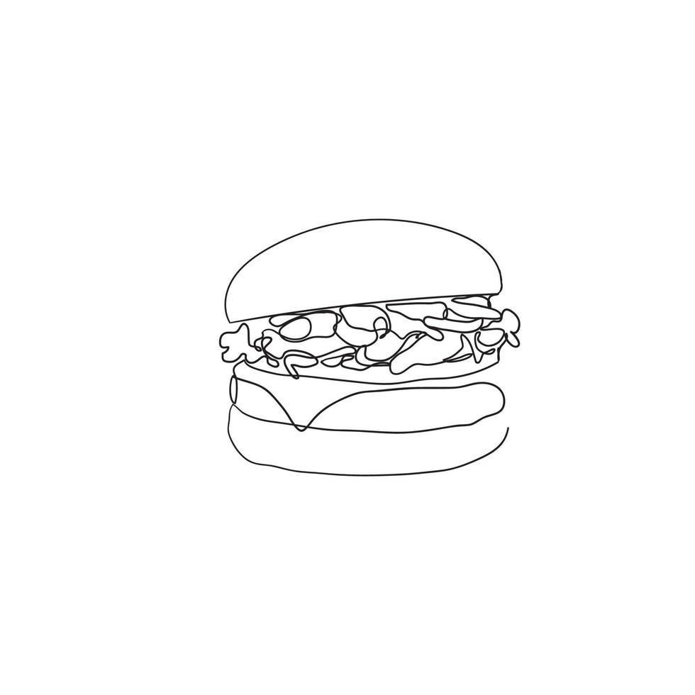handritad doodle burger illustration vektor isolerad i kontinuerlig linjekonst stil