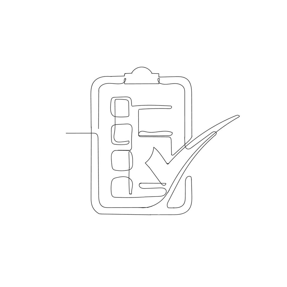 Handgezeichnete Doodle kontinuierliche Strichzeichnung Zwischenablage mit Häkchen-Symbol-Symbol vektor