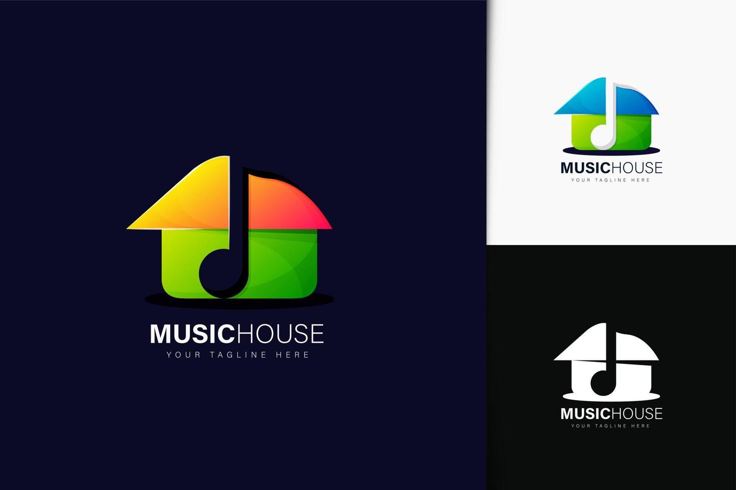 musik house logotyp design med gradient vektor