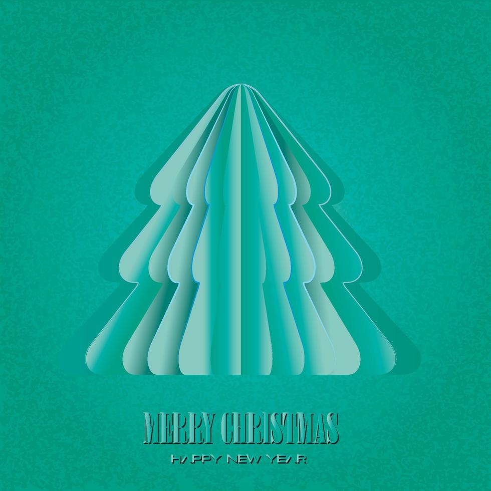 Frohe Weihnachten-Grußkarte mit Origami aus Weihnachtsbaum und Schneeflocke. Papierkunst und digitaler Handwerksstil vektor