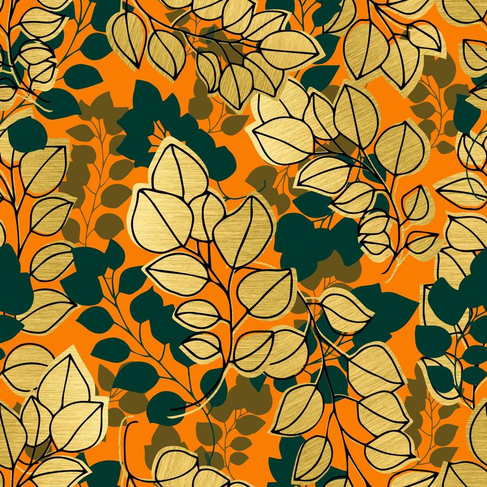 Herbst metallische Blätter Vektor nahtlose Muster. Hintergrund für Stoffe, Drucke, Verpackungen und Postkarten
