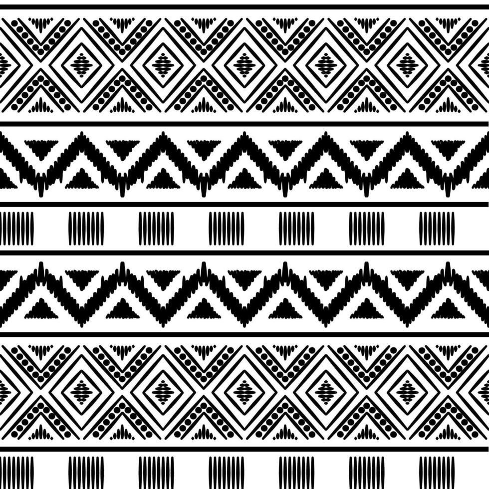 nahtlos ethnisch Muster. handgefertigt. horizontal Streifen. schwarz und Weiß drucken zum Ihre Textilien. Illustration. vektor