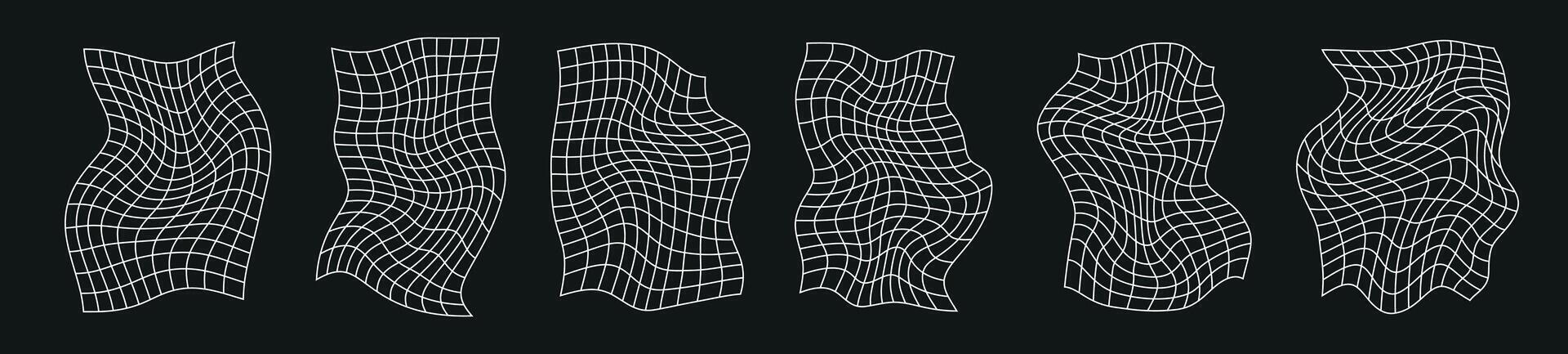 retro 90er Jahre Gitter 3d Elemente und Linien im dynamisch. Cyber ästhetisch. eben Illustration isoliert auf Weiß Hintergrund. vektor
