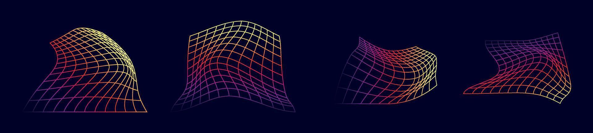 retro 90er Jahre Gitter 3d Elemente und Linien im dynamisch. Cyber ästhetisch. eben Illustration isoliert auf Weiß Hintergrund. vektor