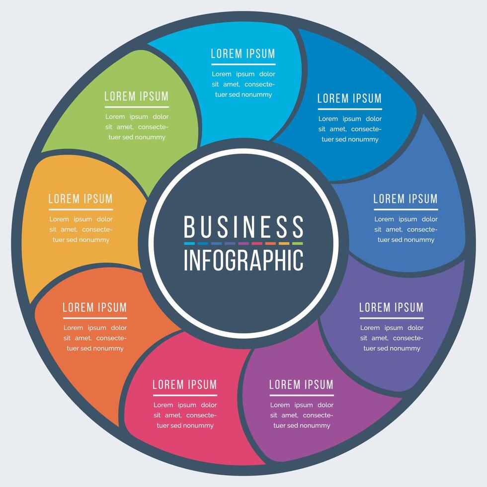 Infografik Kreis Design 9 Schritte, Objekte, Elemente oder Optionen Geschäft Infografik bunt Vorlage zum Geschäft Information vektor