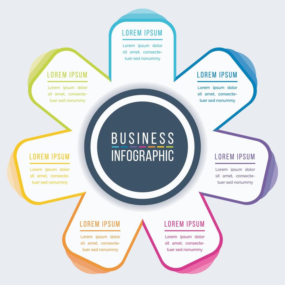 Infografik Geschäft Design 7 Schritte, Objekte, Elemente oder Optionen Kreis Infografik Vorlage zum Geschäft Information vektor