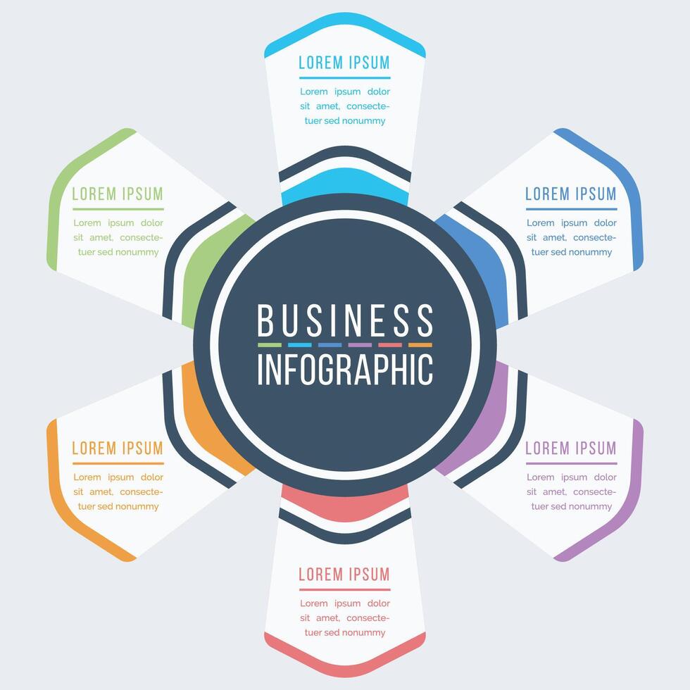 Infografik Geschäft Vorlage 6 Schritte, Objekte, Elemente oder Optionen Geschäft Information bunt Infografik Design vektor