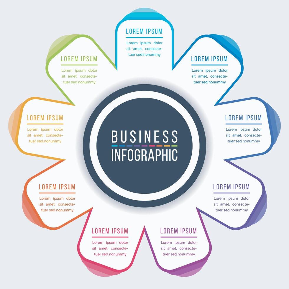 Infografik Geschäft Design 9 Schritte, Objekte, Elemente oder Optionen Kreis Infografik Vorlage zum Geschäft Information vektor