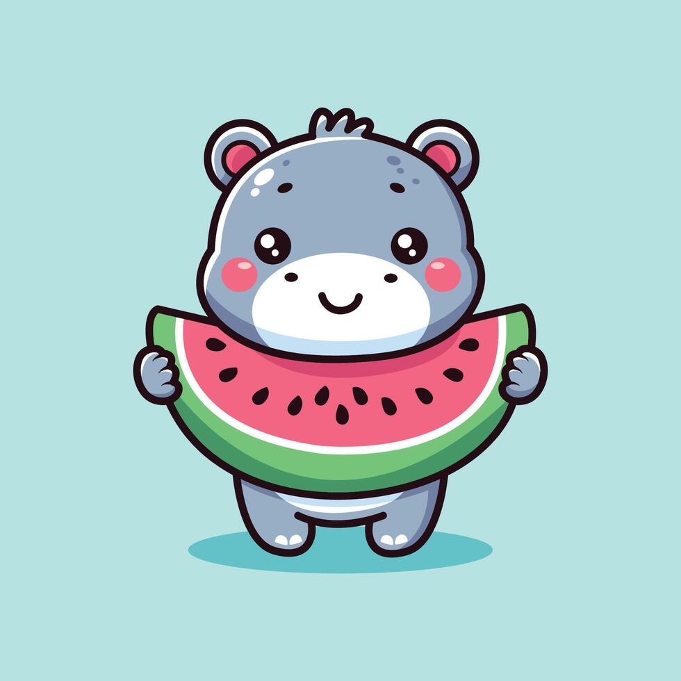 süß Illustration von Nilpferd und Wassermelone vektor