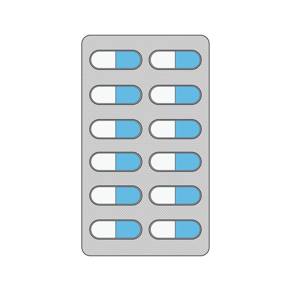 barn teckning tecknad serie illustration piller medicin blåsa packa ikon isolerat på vit vektor