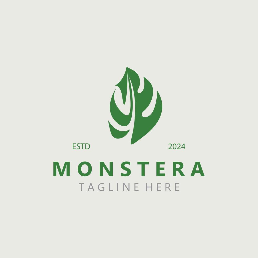 monstera deliciosa blad natur logotyp design, platt växt ikon design illustration mall vektor