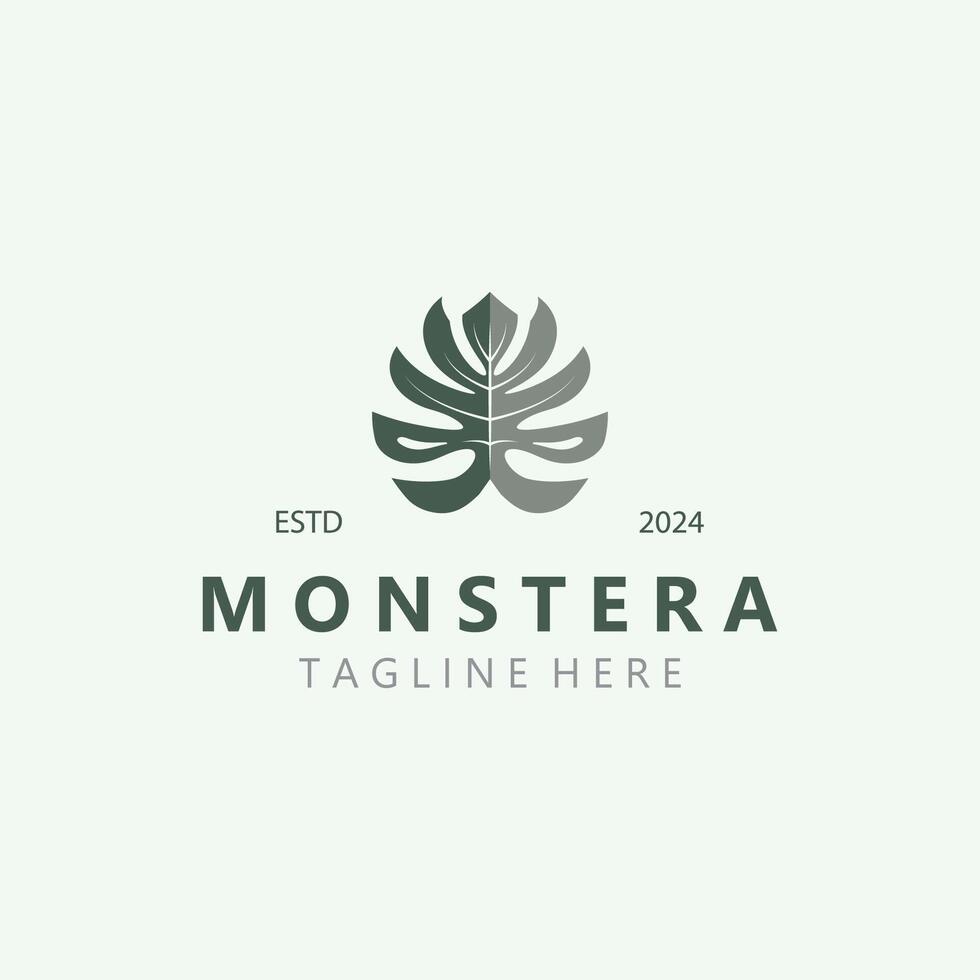 monstera deliciosa blad natur logotyp design, platt växt ikon design illustration mall vektor