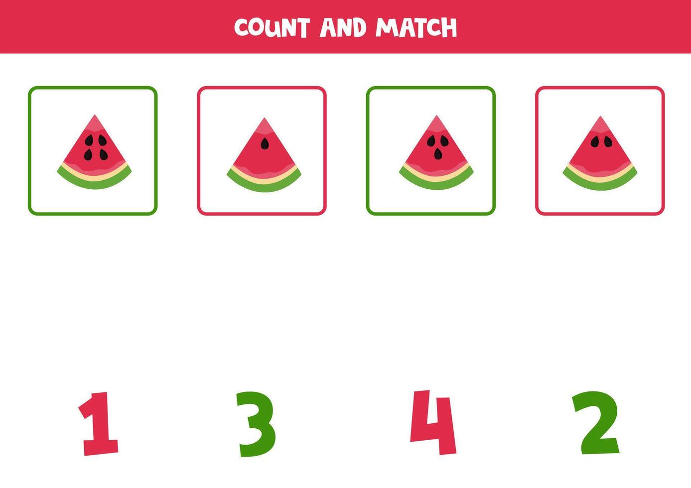 Zählen Spiel zum Kinder. Anzahl alle Wassermelone Saat und Spiel mit Zahlen. Arbeitsblatt zum Kinder. vektor