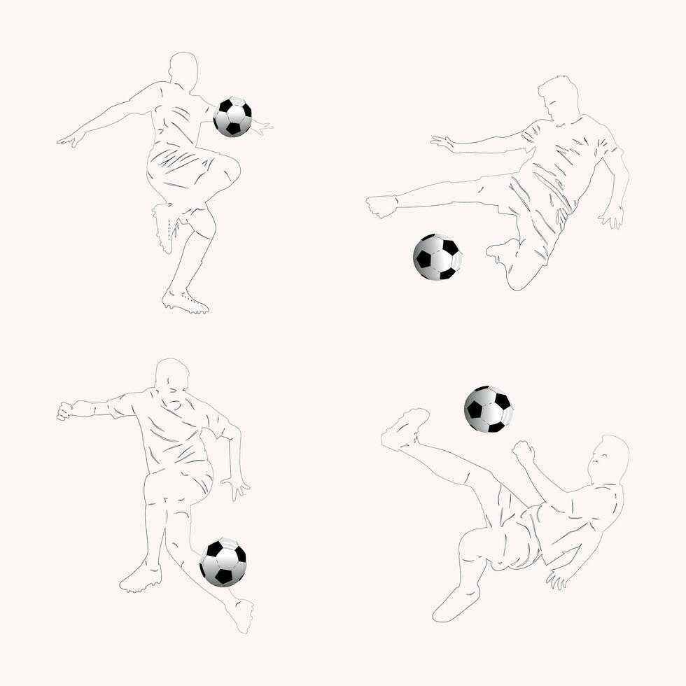 Linie Zeichnung von Fußball Spieler treten ein Ball vektor