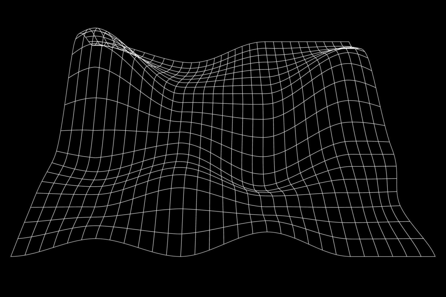 Weiß Terrain Drahtmodell auf schwarz Hintergrund. Gitter Perspektive Verformung. vermascht Linderung Struktur. verzerrt Gitter Textur. vektor