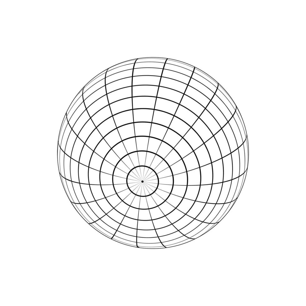 3d sfär trådram. bana modell, sfärisk form, gridded boll. jord klot figur med longitud och latitud, parallell och meridian rader isolerat på vit bakgrund. vektor