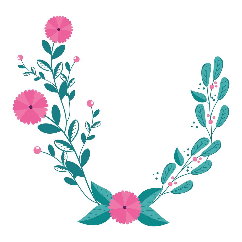 blommor med grenar och löv isolerade ikon vektor