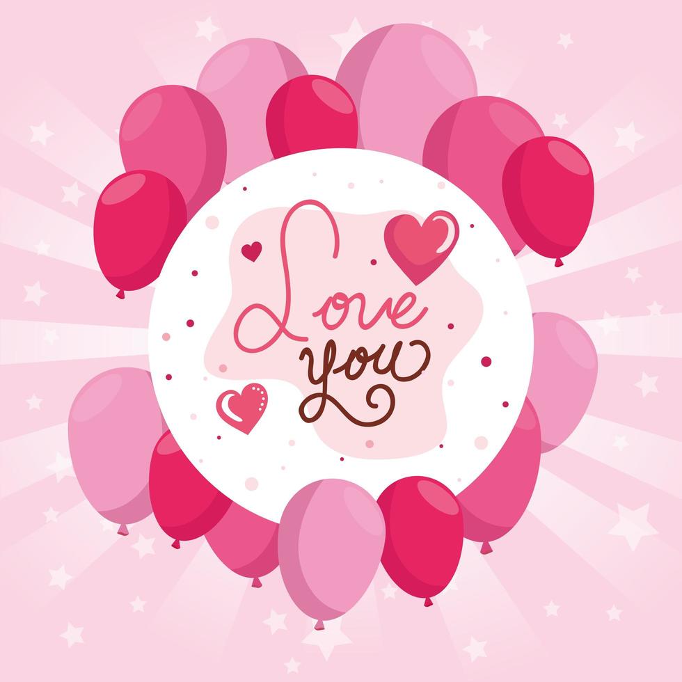 Happy Valentinstag Karte mit Luftballons Helium und Dekoration vektor
