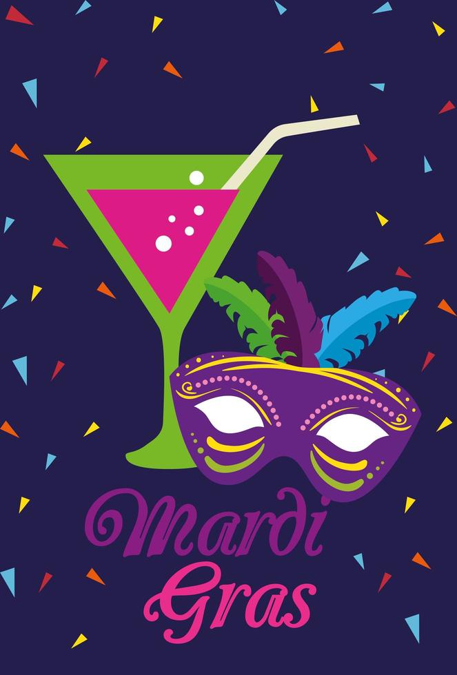 mardi gras mask och cocktail vektor design