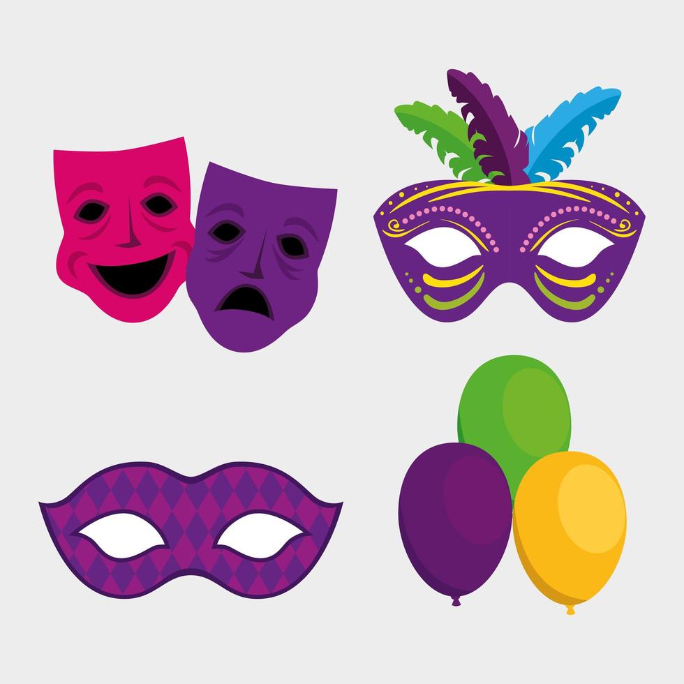 mardi gras mask och ballonger vektor design