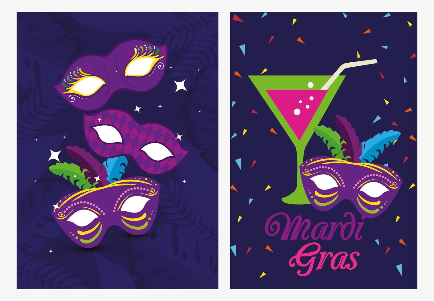 mardi gras masker och cocktail vektor design