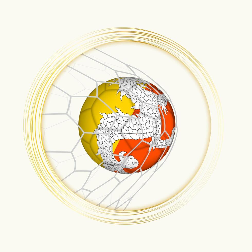 bhutan scoring mål, abstrakt fotboll symbol med illustration av bhutan boll i fotboll netto. vektor